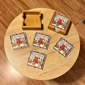 Festive Snowman Coaster Set with Wooden Holder